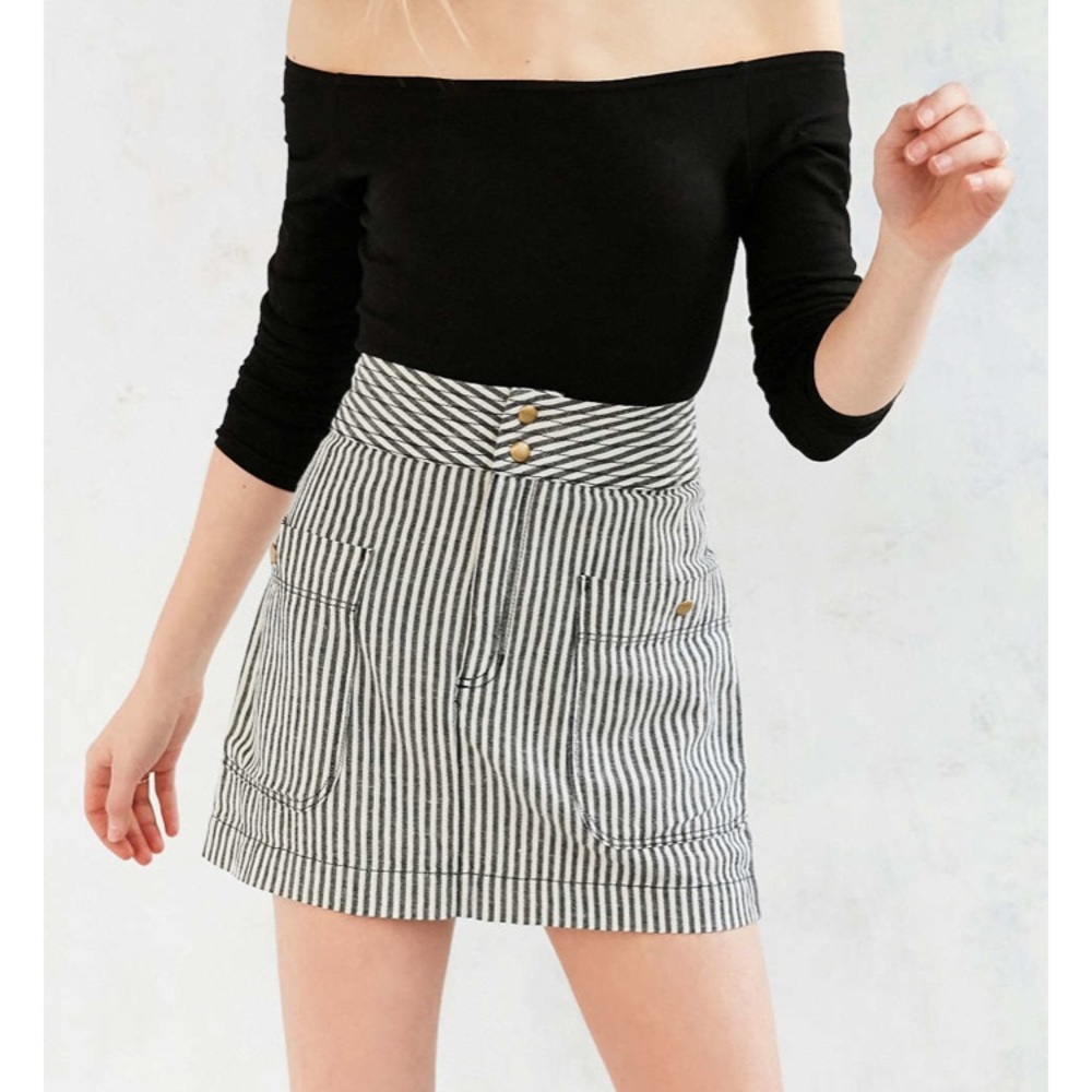 SILENCE & NOISE Mini Skirt URBAN BLAIR RAILROAD STRIPED SKIRT OVERSIZED POCKETS